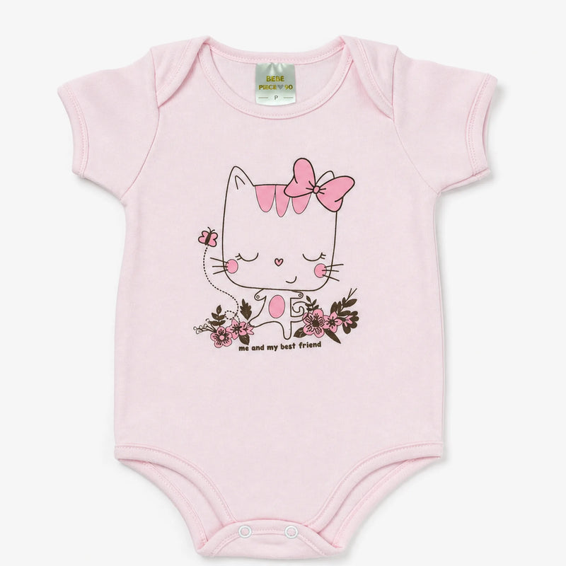Kit 3 Bodies Suedine Manga Curta Estampado — Menina · Ref. 1454