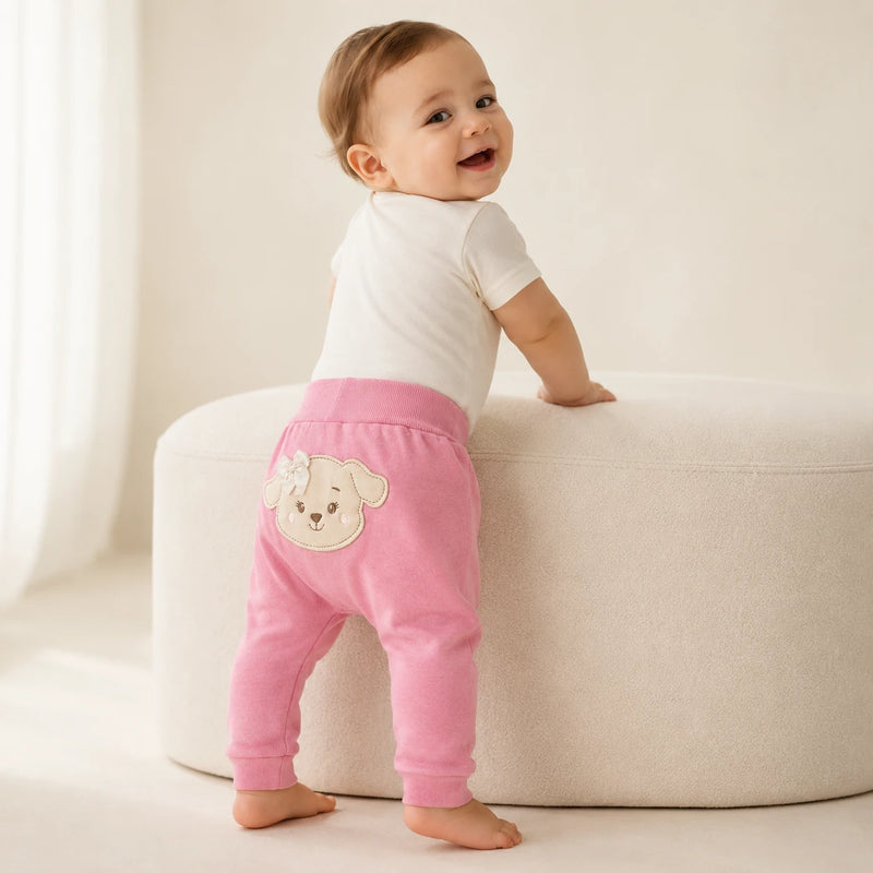 Bebê vestindo culote Saruel Suedine sem Pé Bordado na cor rosa — NinaBoo ref. 5057