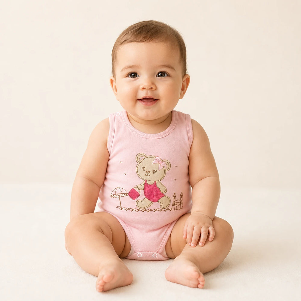 Kit 3 Bodies Suedine Regata Bordado e Estampa — Menina · Ref. 5068