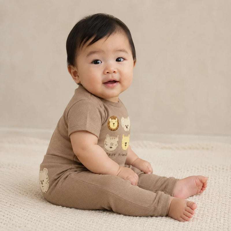 Conjunto vestido por bebê: Body Suedine Manga Curta Bordado + Culote Saruel Suedine sem Pé Bordado (2ª cor) — NinaBoo refs 5108/5109