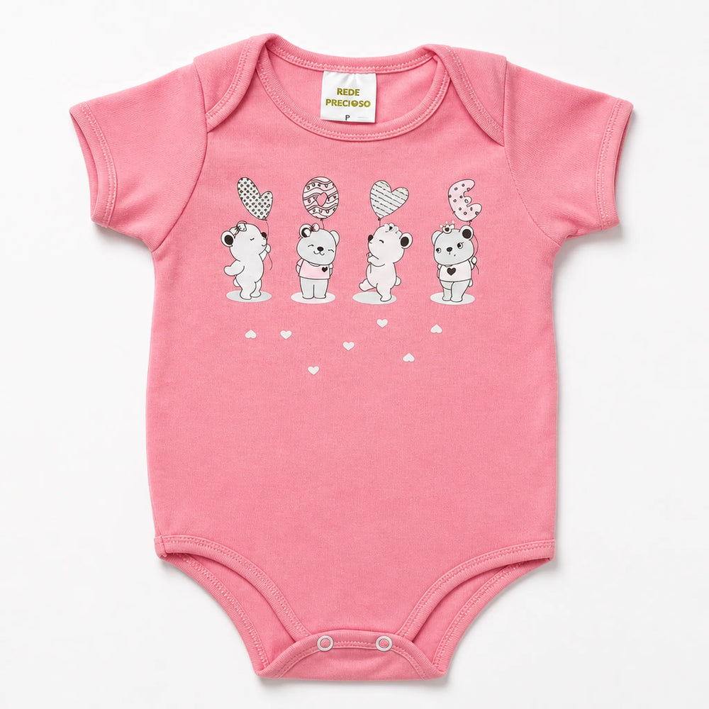 Kit 3 Bodies Suedine Manga Curta Estampado — Menina · Ref. 1450