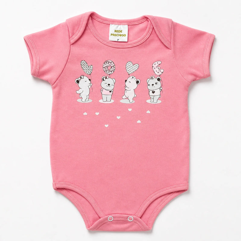 Kit 3 Bodies Suedine Manga Curta Estampado — Menina · Ref. 1450