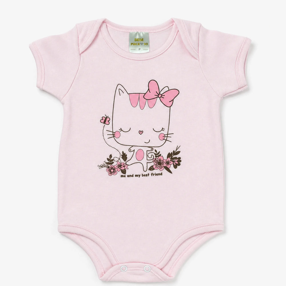 Kit 3 Bodies Suedine Manga Curta Estampado — Menina · Ref. 1454