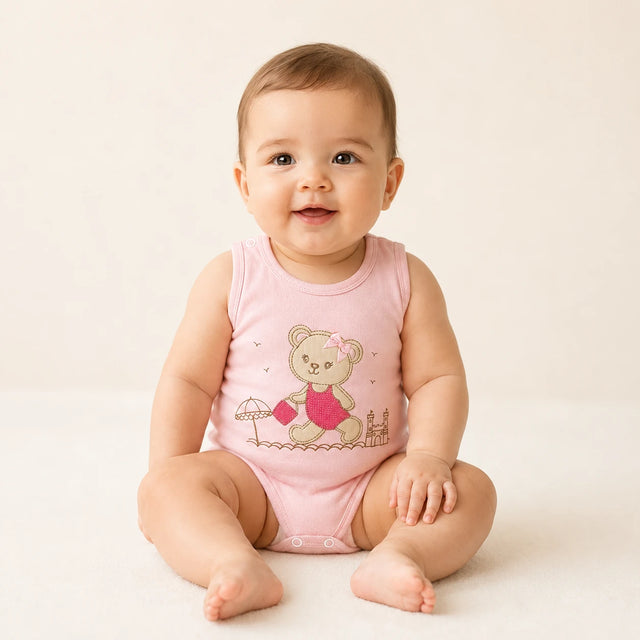 Kit 3 Bodies Suedine Regata Bordado e Estampa — Menina vestido no bebê — caimento real