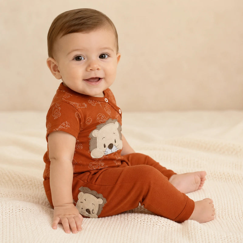 Conjunto vestido por bebê: Kit 3 Bodies Suedine Manga Curta Transversal Bordado e Estam + Kit 3 Culotes Saruel Suedine sem Pé Bordado (2ª cor do kit) — NinaBoo refs 5104/5105